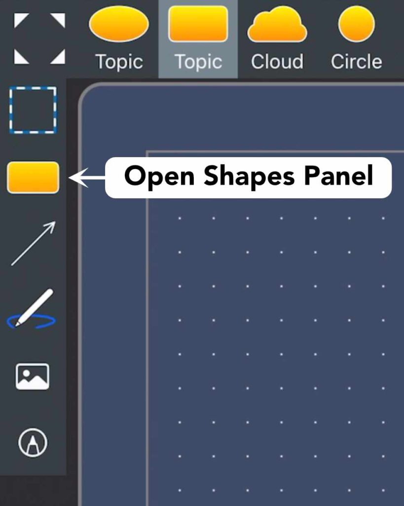 Open shapes panel button in the left toolbar
